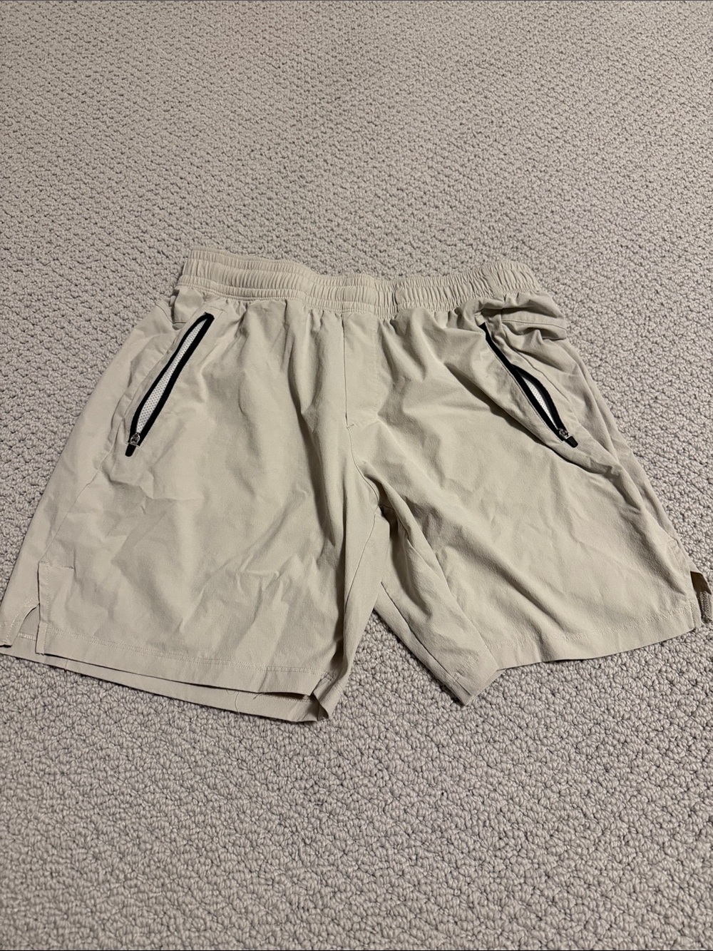 all in motion Light Beige Athletic Shorts with Black Zip Trim